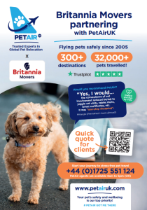 PetAir UK leaflet explaining their services and partnership with Britannia Movers